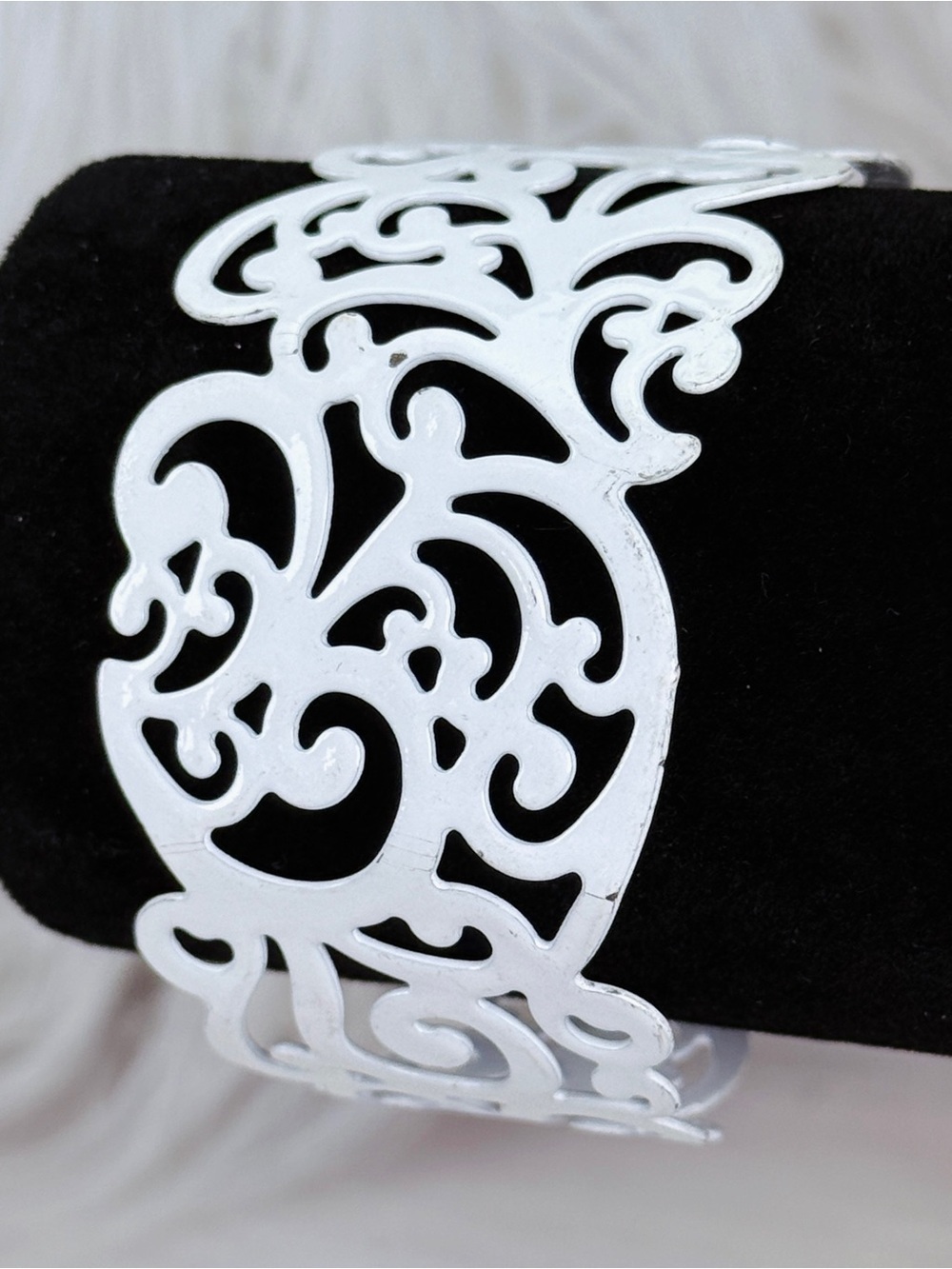 Vintage cut out white metal costume cuff bracelet